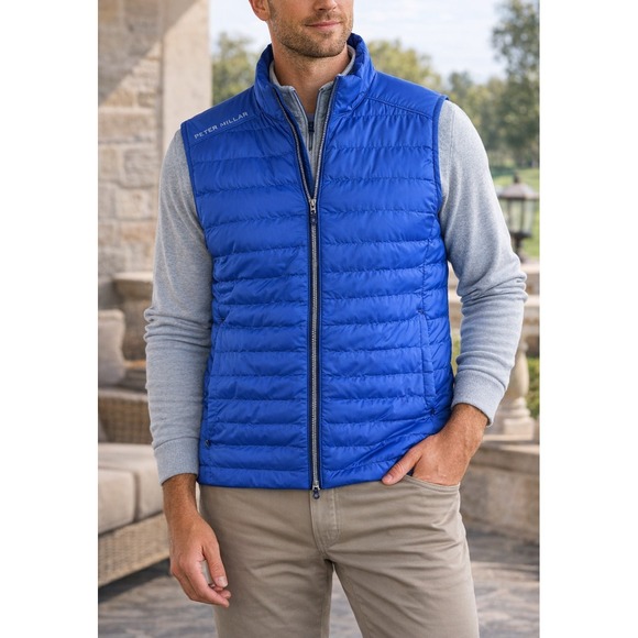 Peter Millar Other - Peter Millar Hyperlight Quilted Puffer Vest Mens Large Blue Full Zip Crown Sport